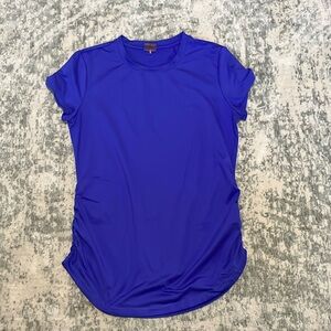 CALIA Cap Sleeve Workout Shirt, with side ruching, deep purple/indigo, M